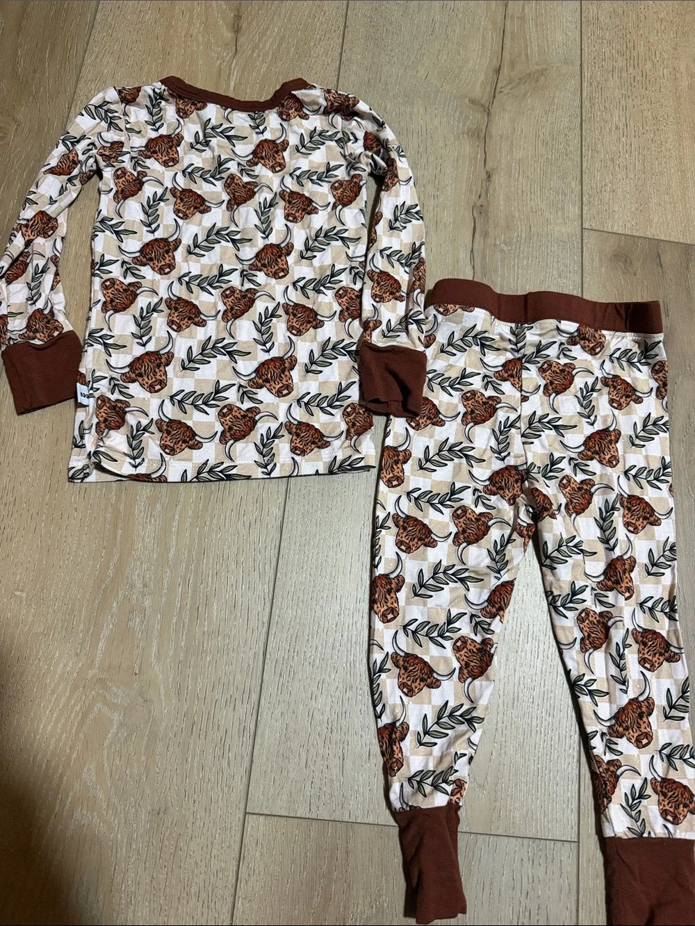Bamboo PJ set|highland cow checked print|2T